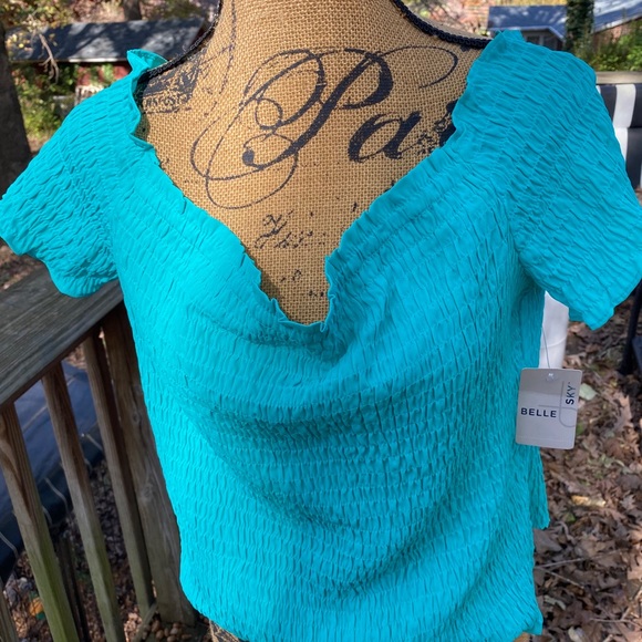Belle summer short sleeves sky aqua top - Picture 1 of 11